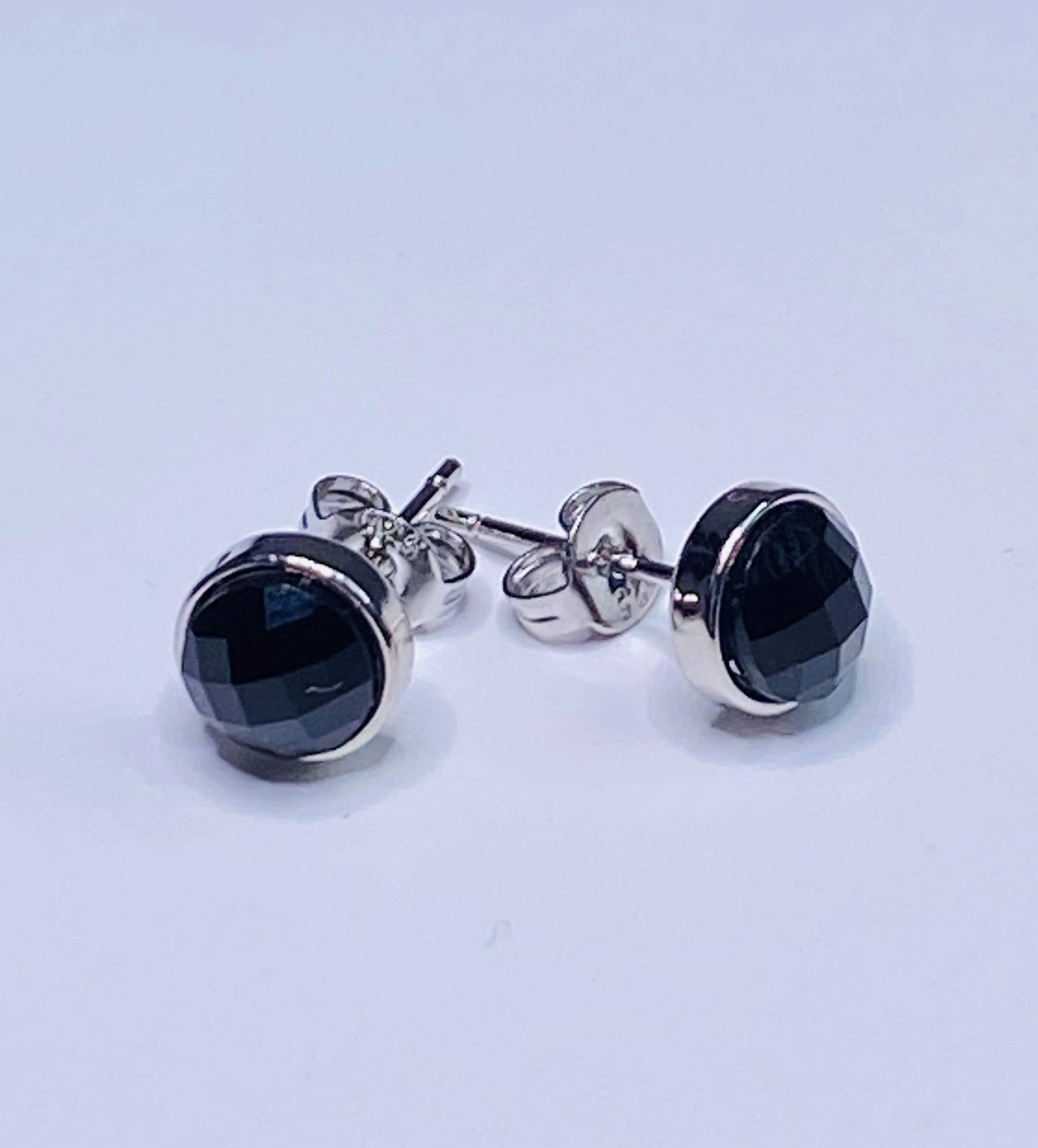 Polished Black Tourmaline and Silver Studs