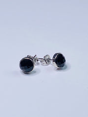 Polished Black Tourmaline and Silver Studs