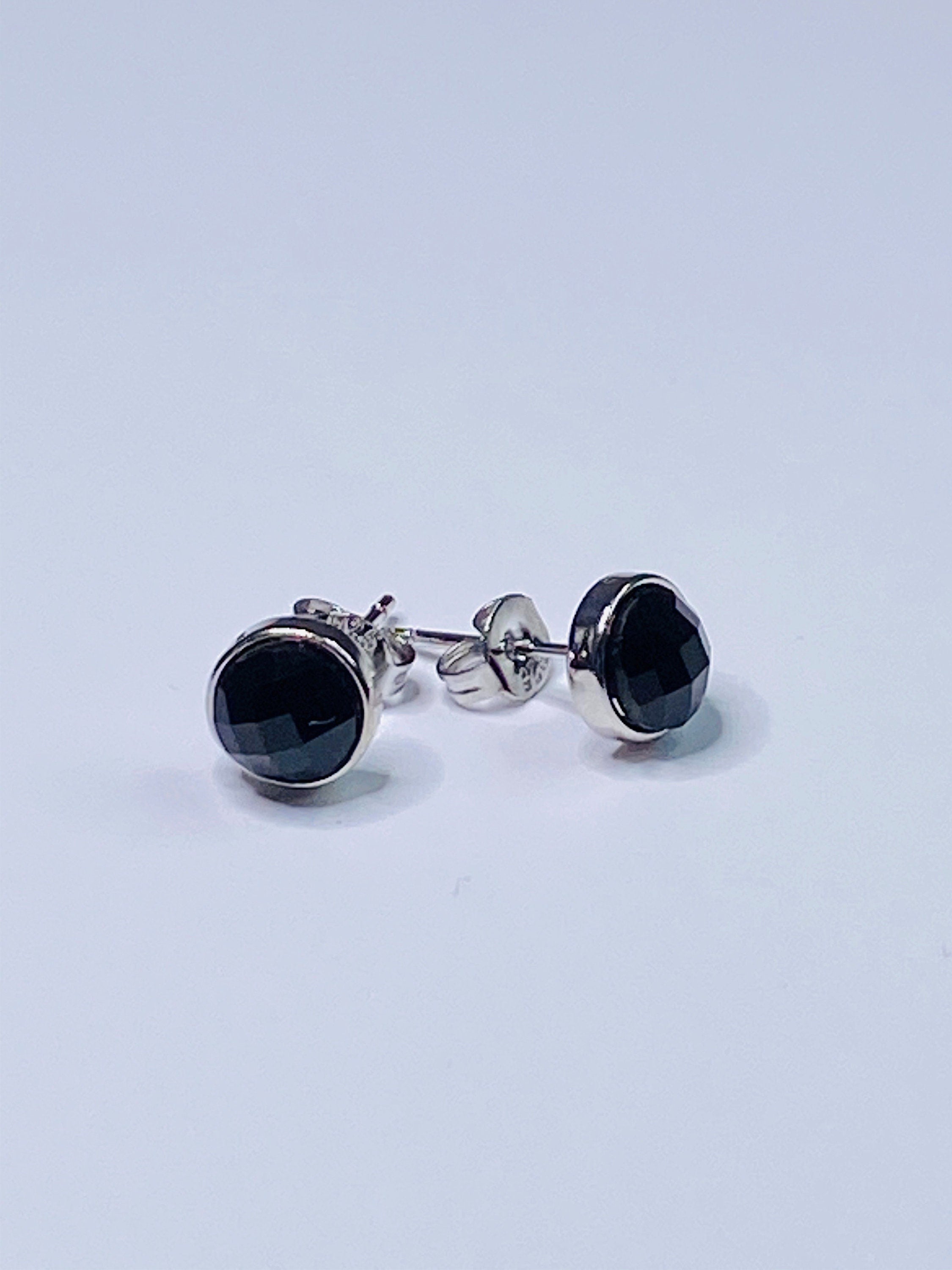 Polished Black Tourmaline and Silver Studs
