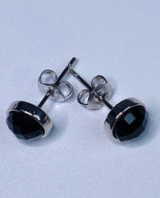 Polished Black Tourmaline and Silver Studs
