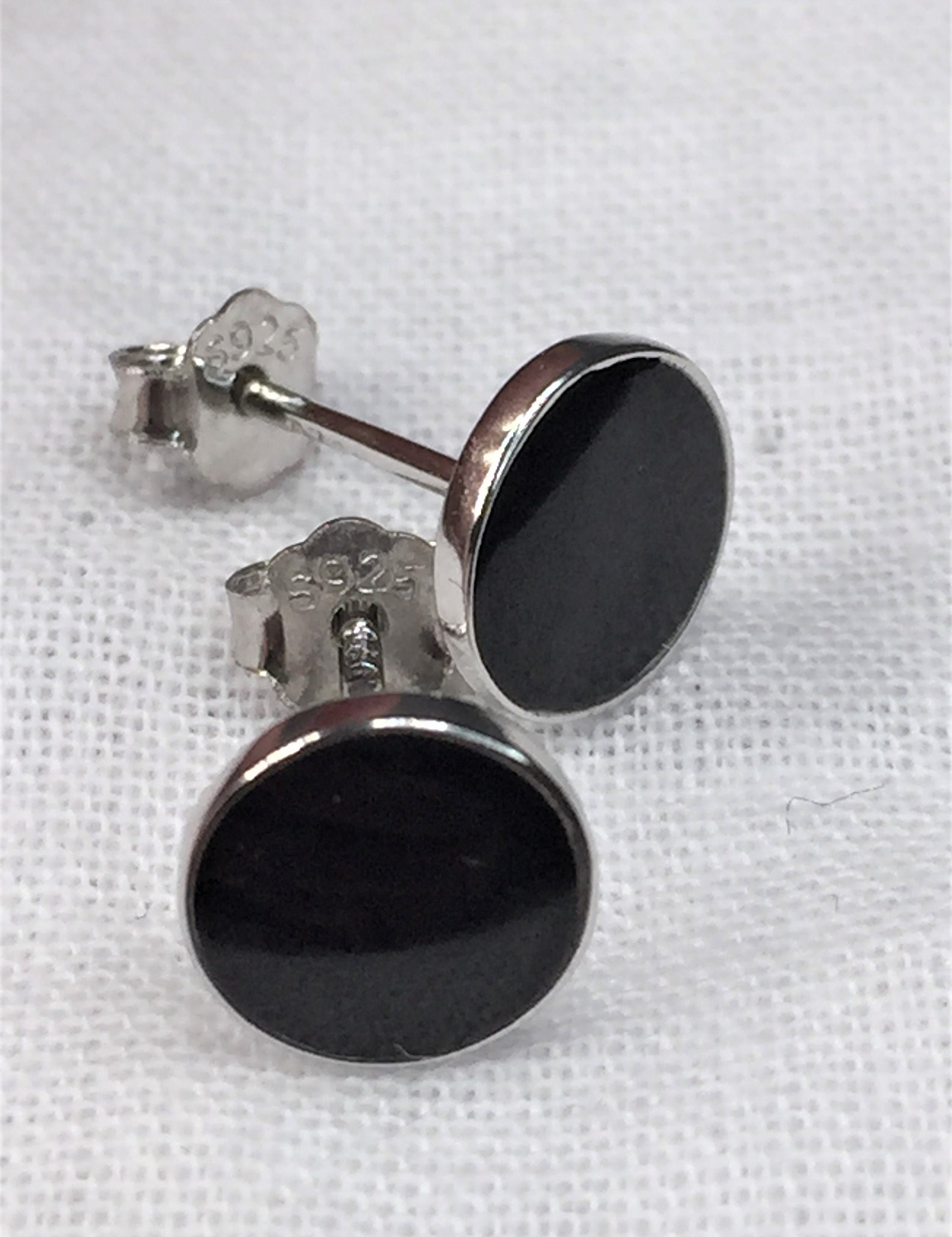 9mm Polished Black Tourmaline and Silver Studs (A+)