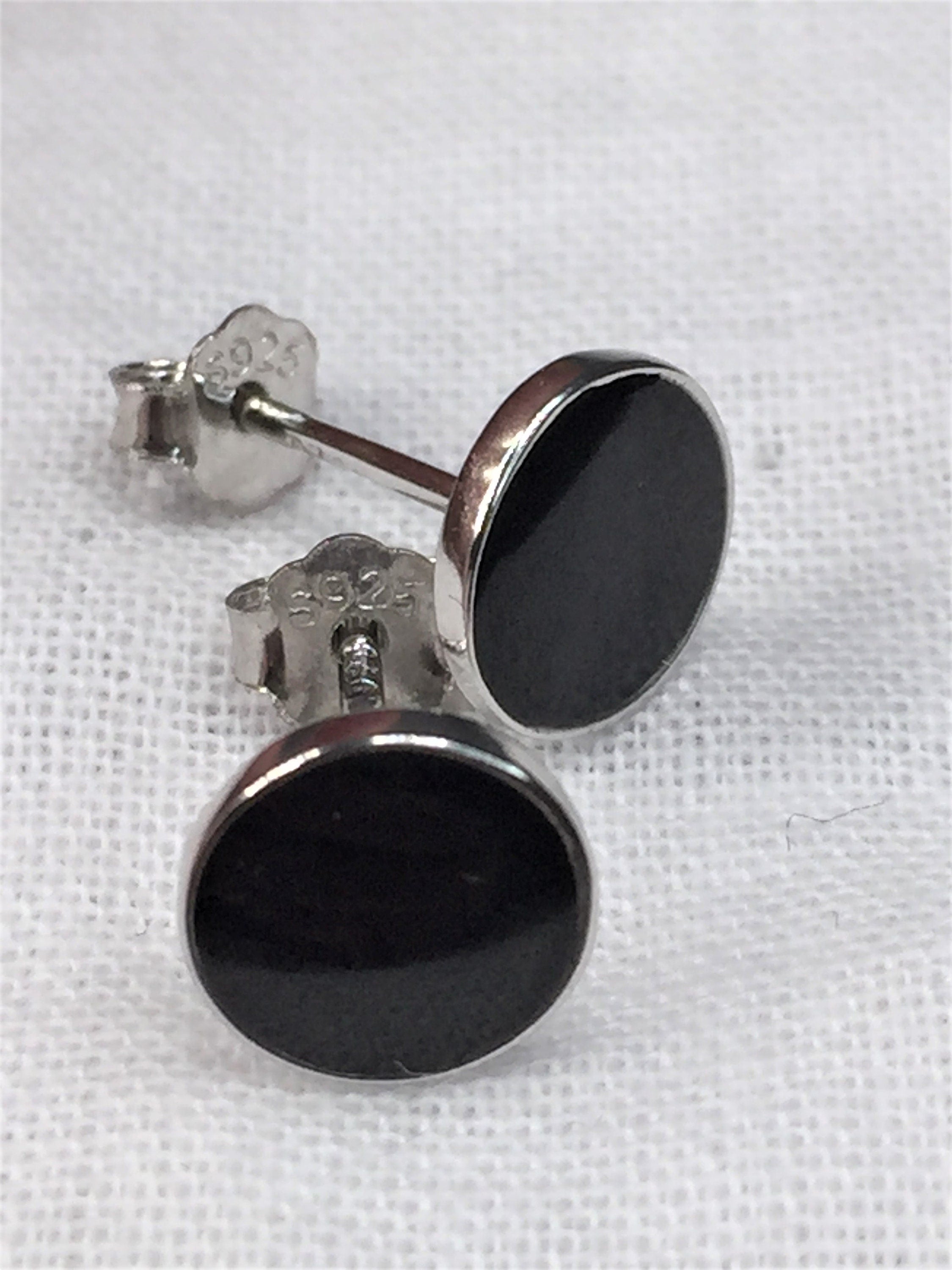 9mm Polished Black Tourmaline and Silver Studs (A+)