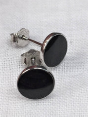7mm Polished Black Tourmaline and Silver Studs (A+)