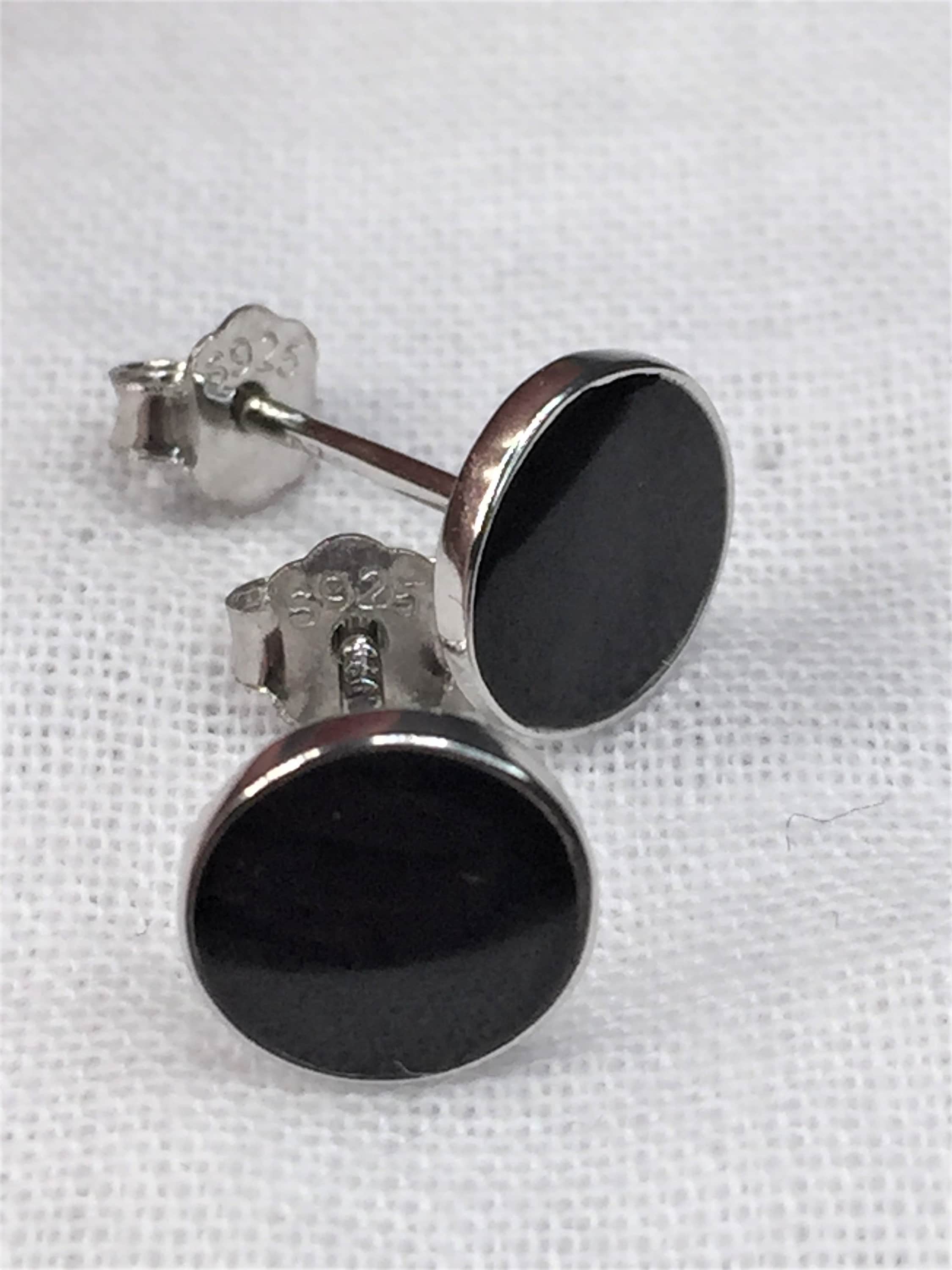 7mm Polished Black Tourmaline and Silver Studs (A+)