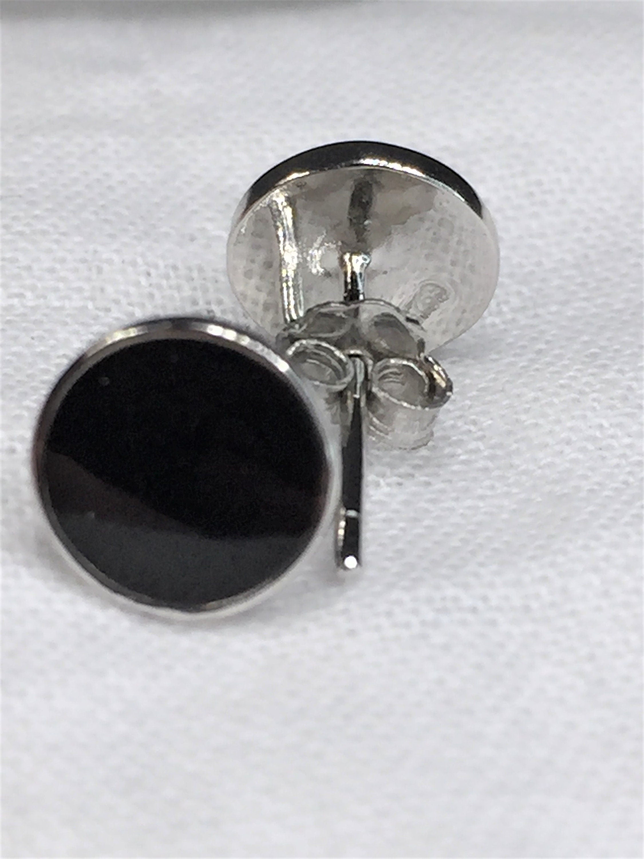 9mm Polished Black Tourmaline and Silver Studs (A+)