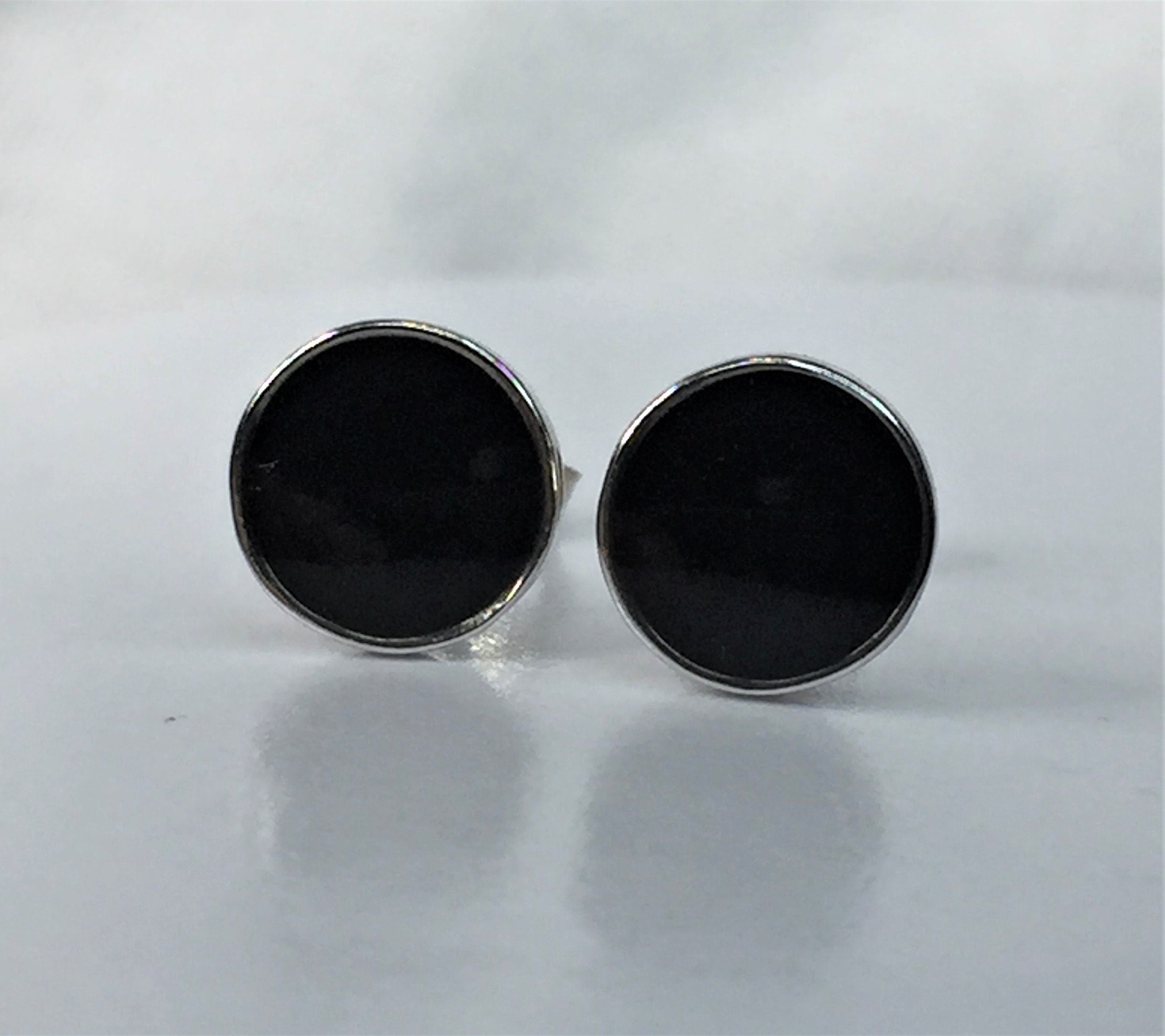 9mm Polished Black Tourmaline and Silver Studs (A+)