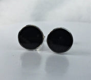 7mm Polished Black Tourmaline and Silver Studs (A+)