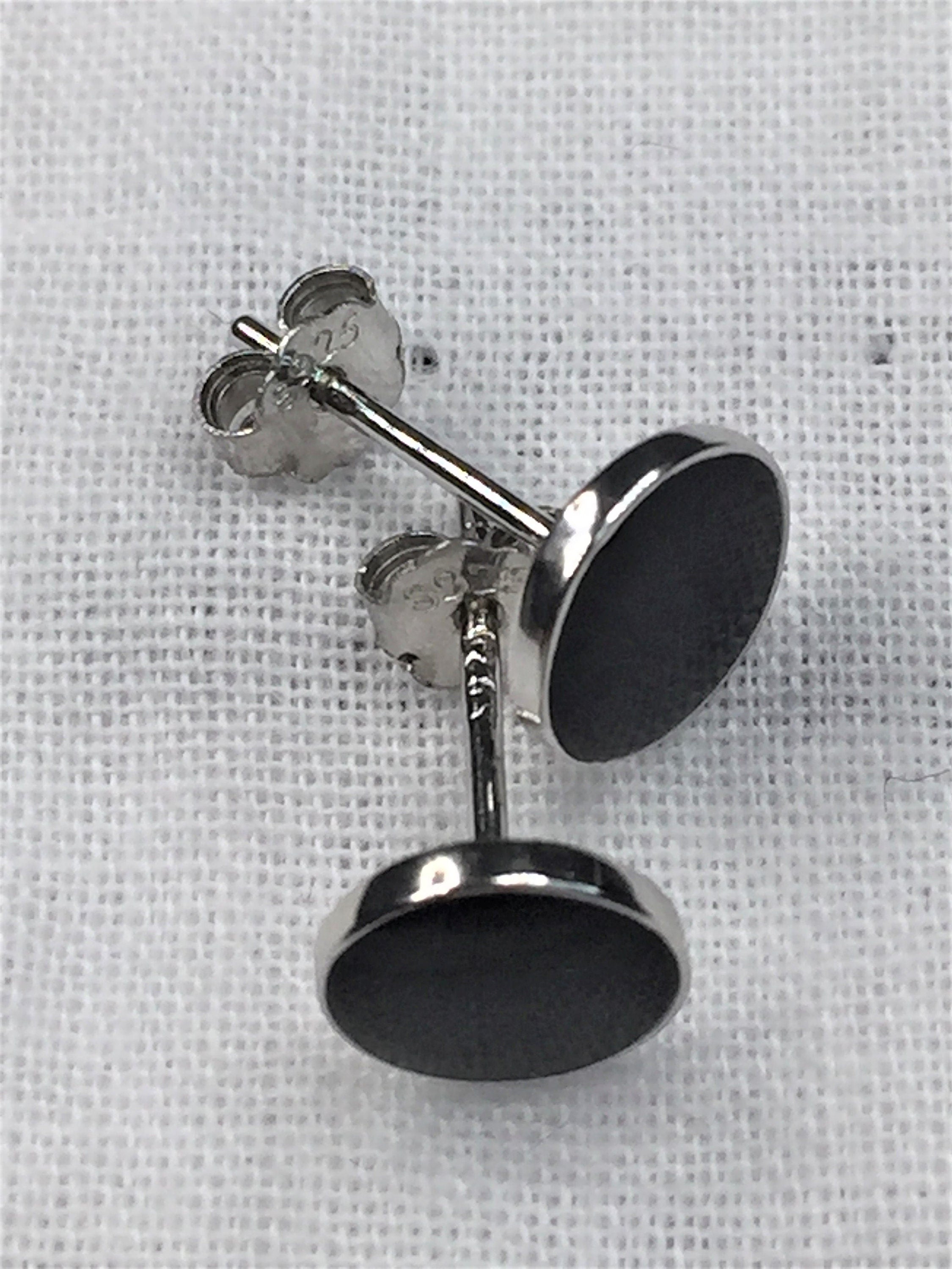 9mm Polished Black Tourmaline and Silver Studs (A+)