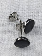 7mm Polished Black Tourmaline and Silver Studs (A+)