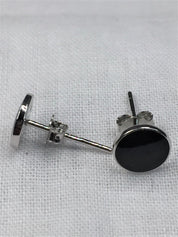 9mm Polished Black Tourmaline and Silver Studs (A+)