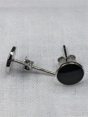 7mm Polished Black Tourmaline and Silver Studs (A+)