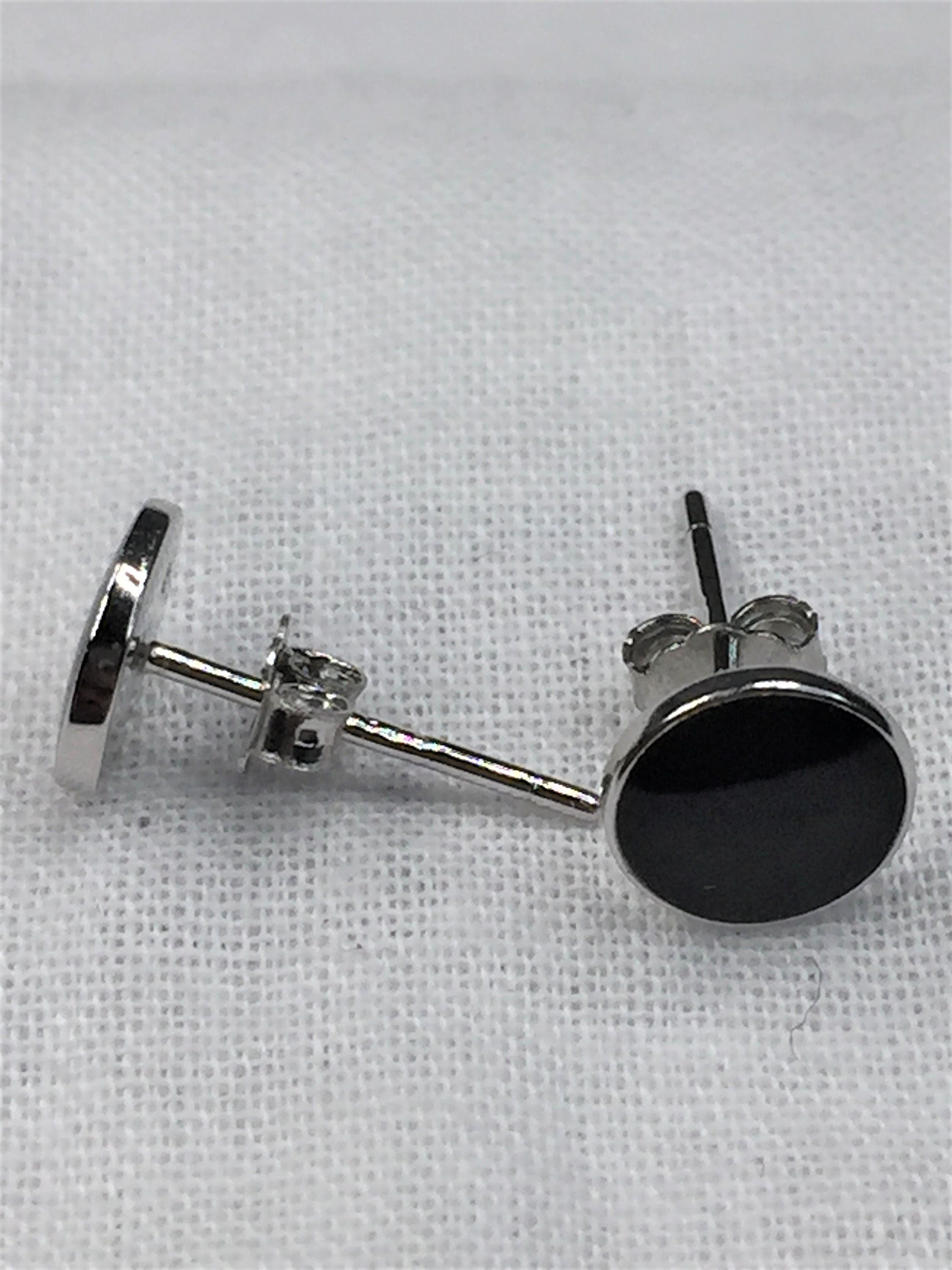 7mm Polished Black Tourmaline and Silver Studs (A+)
