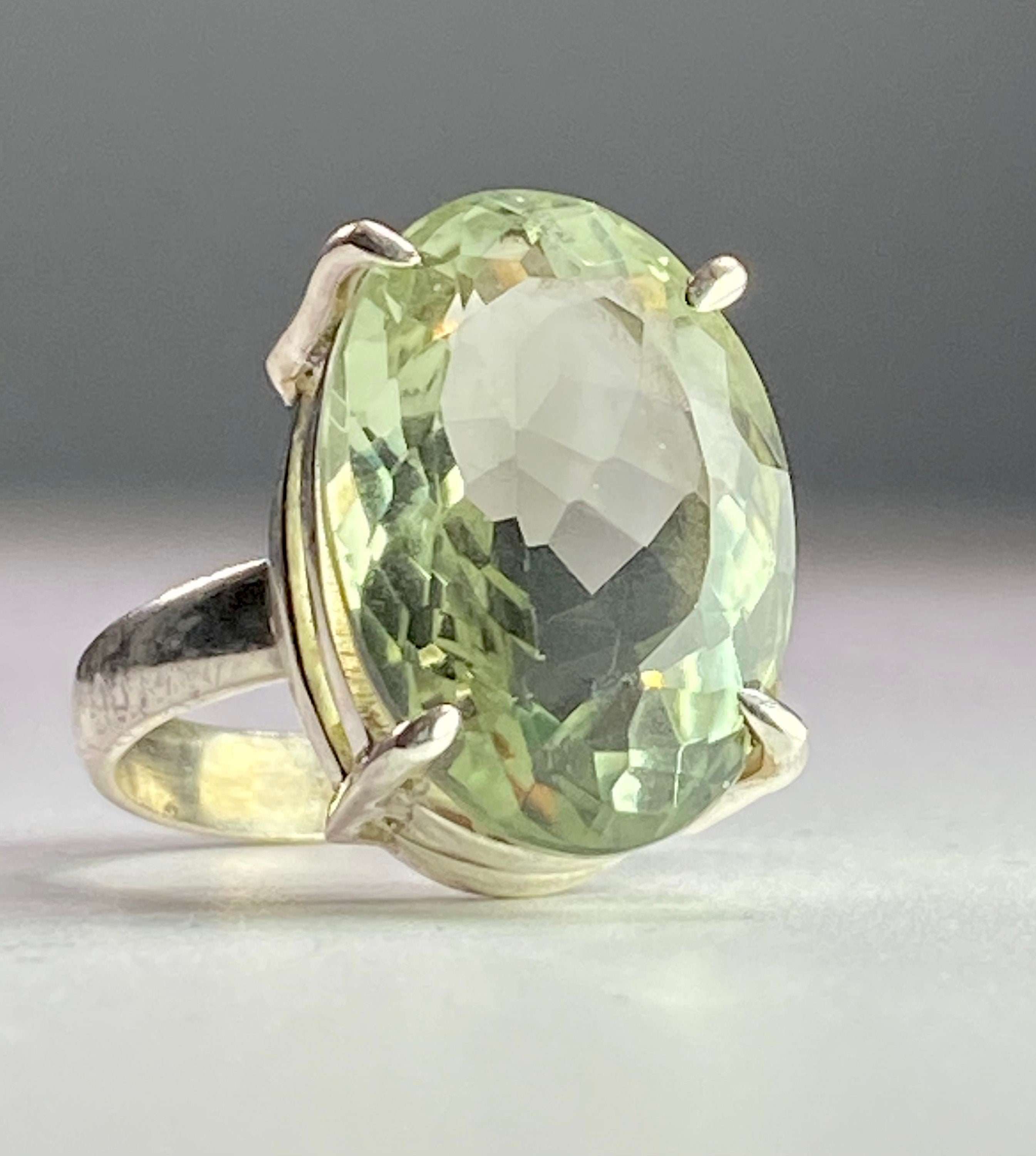 Green Amethyst (Prasiolite) and Silver Ring