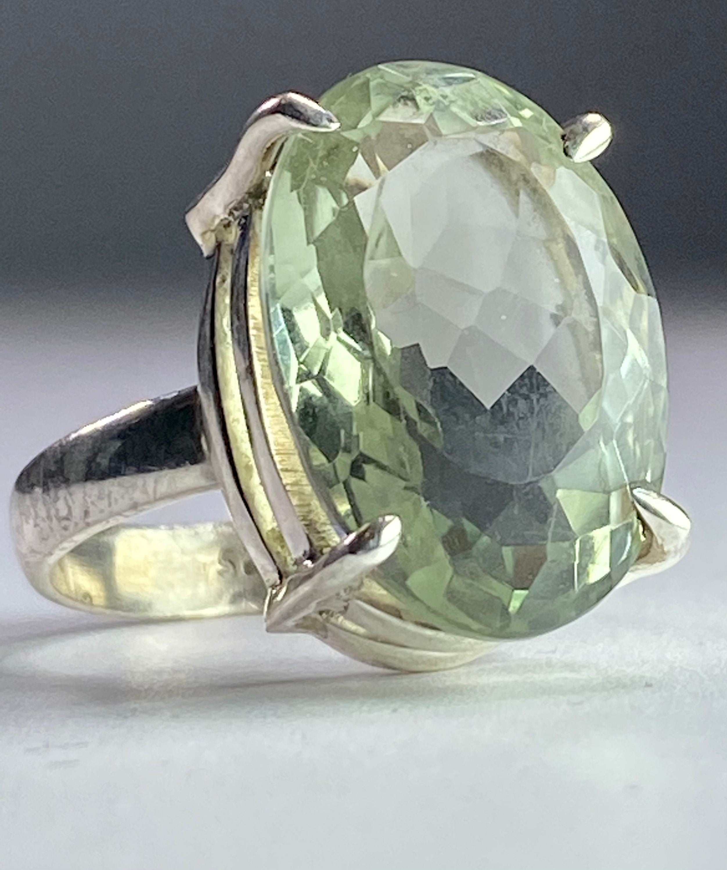 Green Amethyst (Prasiolite) and Silver Ring