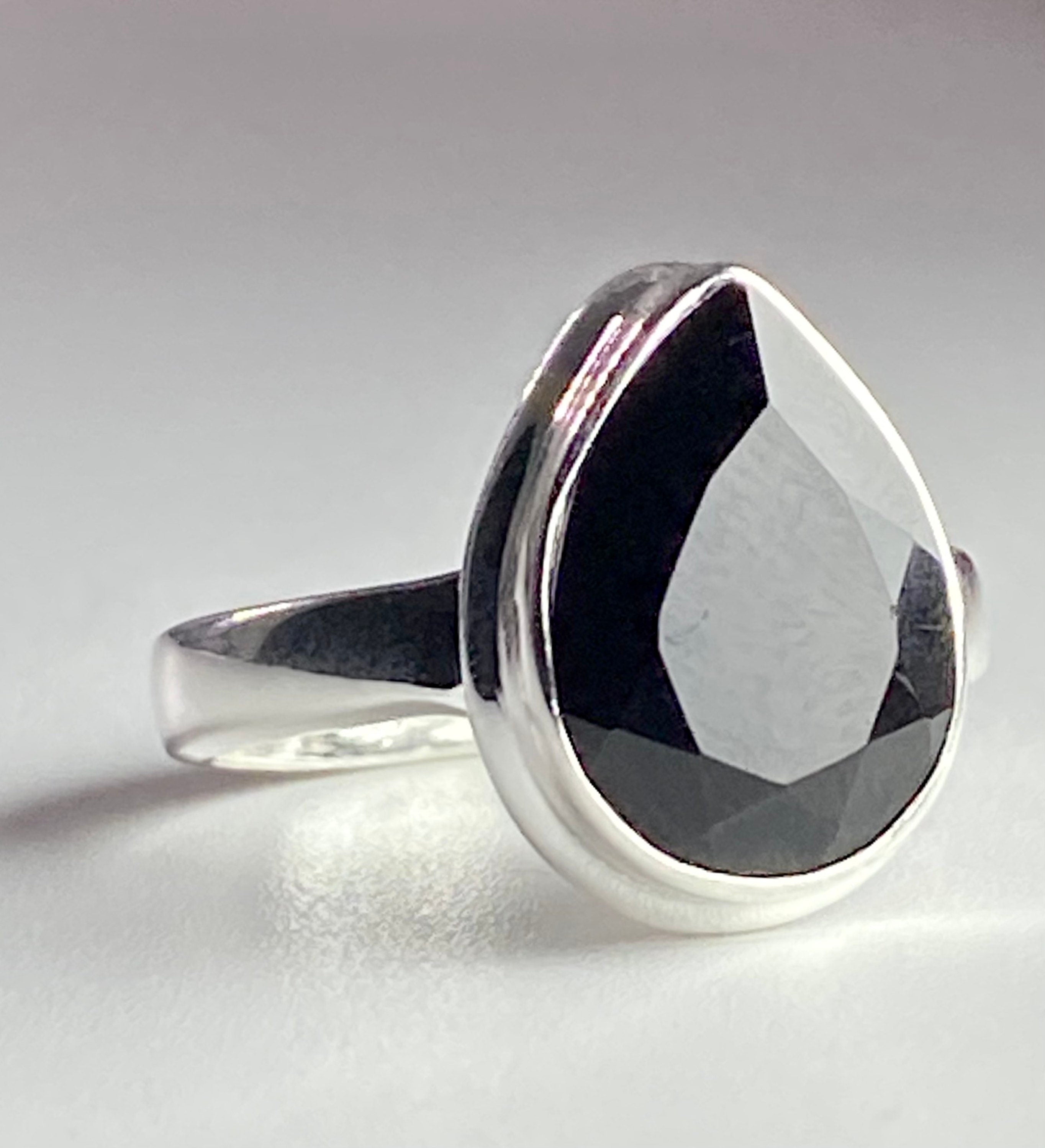 Black Polished Tourmaline Sterling Silver Ring