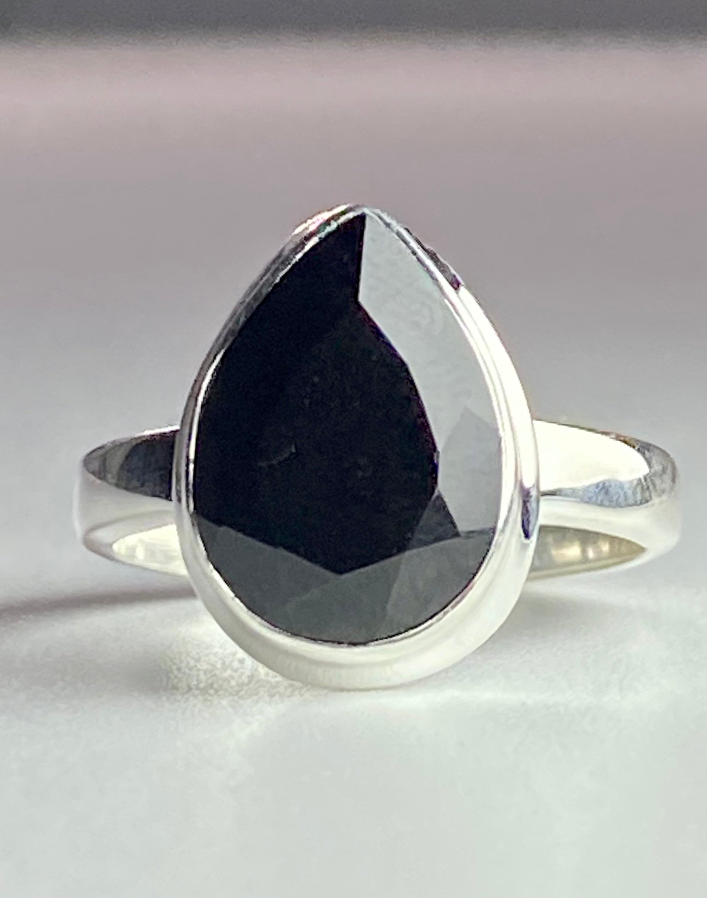 Black Polished Tourmaline Sterling Silver Ring