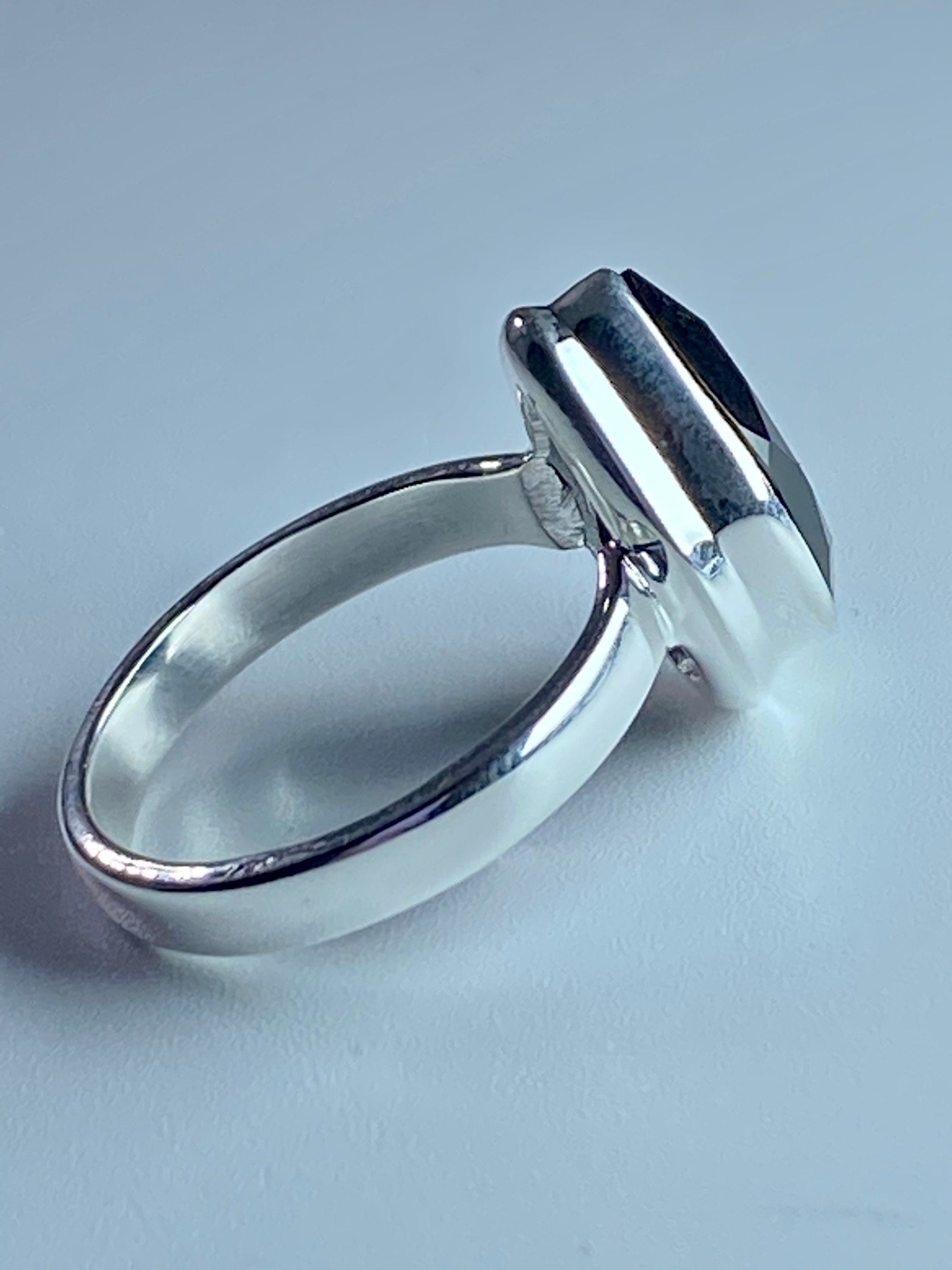 Black Polished Tourmaline Sterling Silver Ring