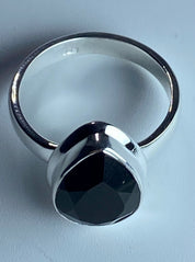 Black Polished Tourmaline Sterling Silver Ring