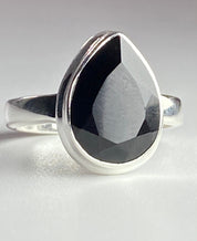 Black Polished Tourmaline Sterling Silver Ring