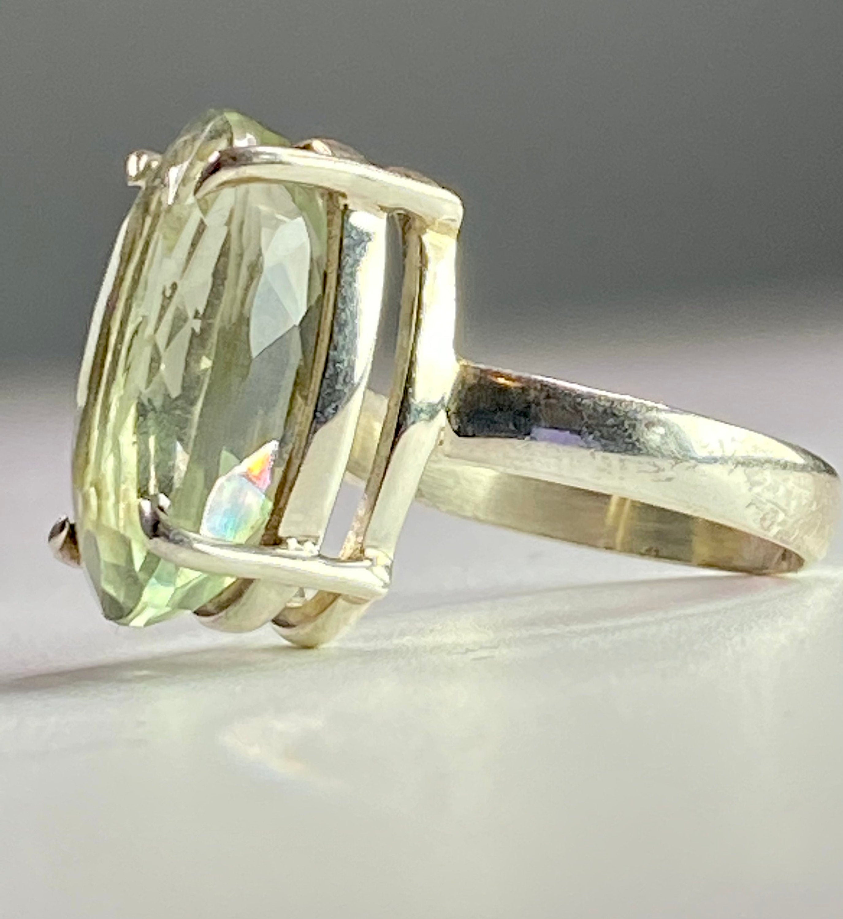 Green Amethyst (Prasiolite) and Silver Ring