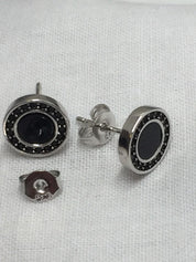 Polished Black Tourmaline and Silver Studs (A+)