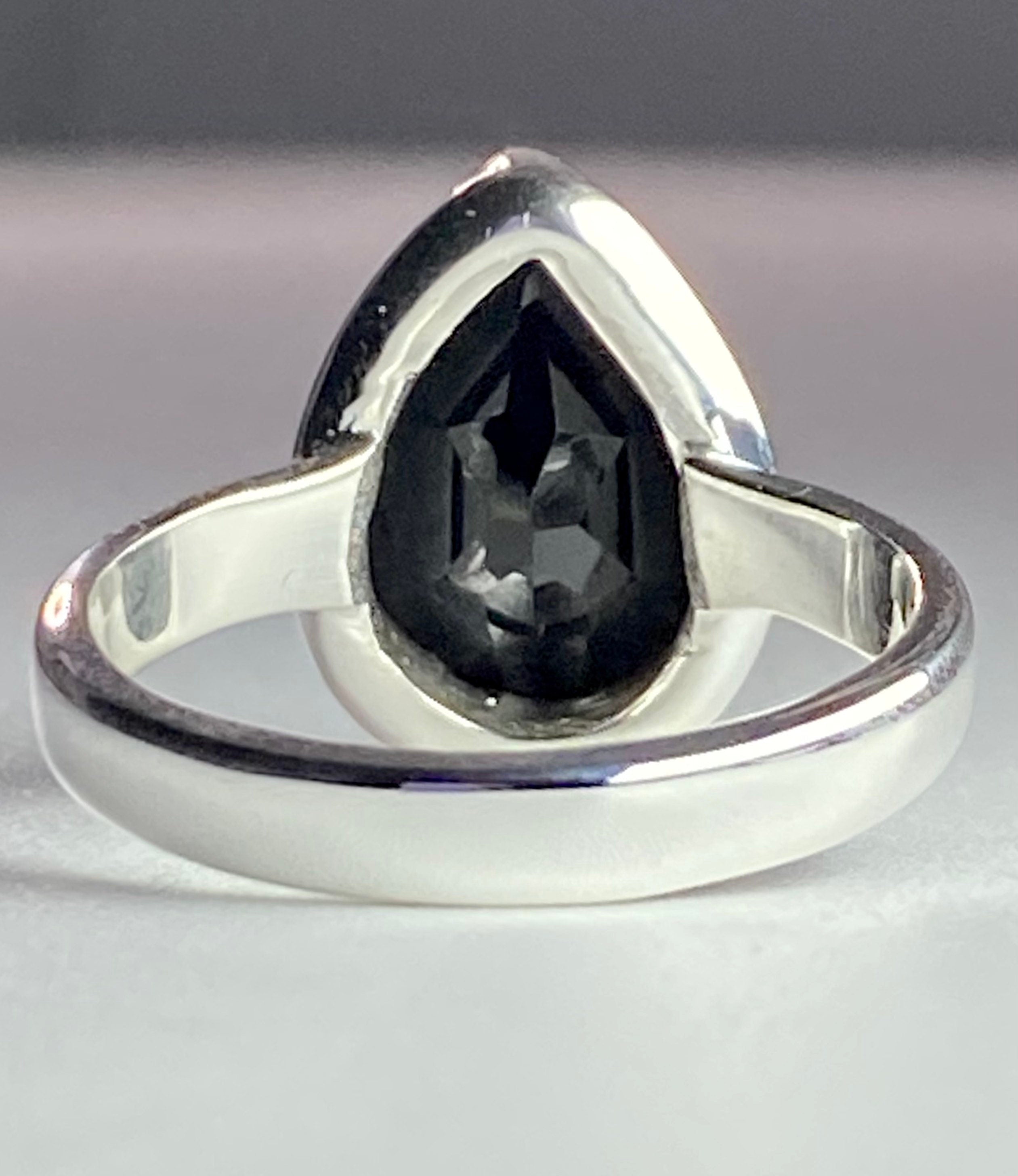 Black Polished Tourmaline Sterling Silver Ring