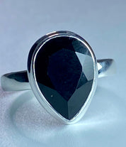 Black Polished Tourmaline Sterling Silver Ring