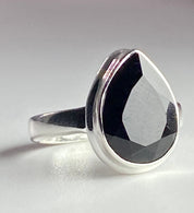 Black Polished Tourmaline Sterling Silver Ring