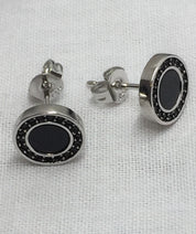 Polished Black Tourmaline and Silver Studs (A+)