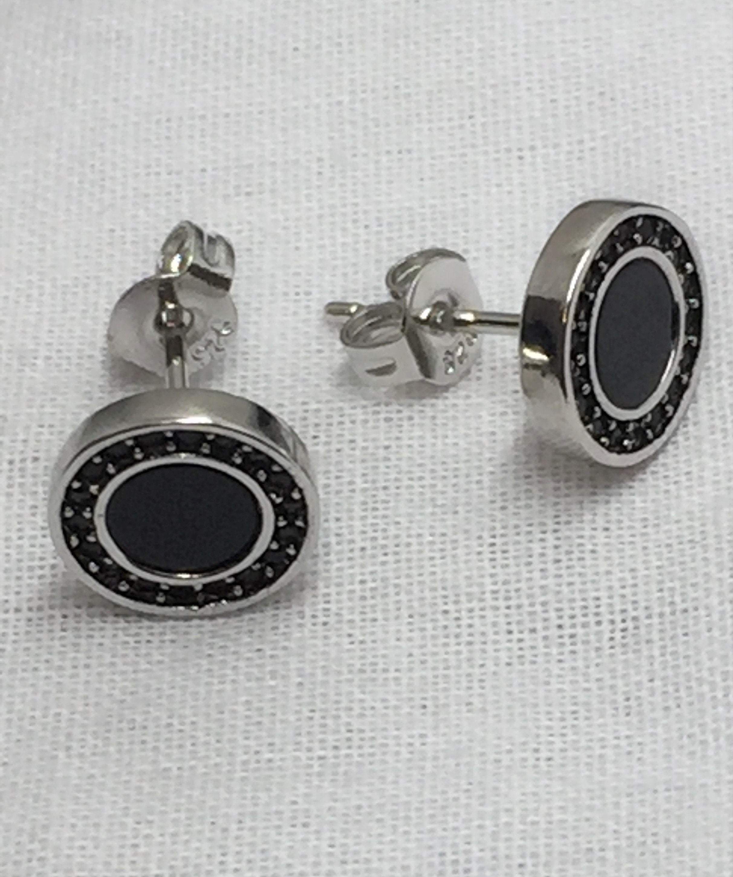 Polished Black Tourmaline and Silver Studs (A+)
