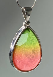 Watermelon Tourmaline and Silver Pendant