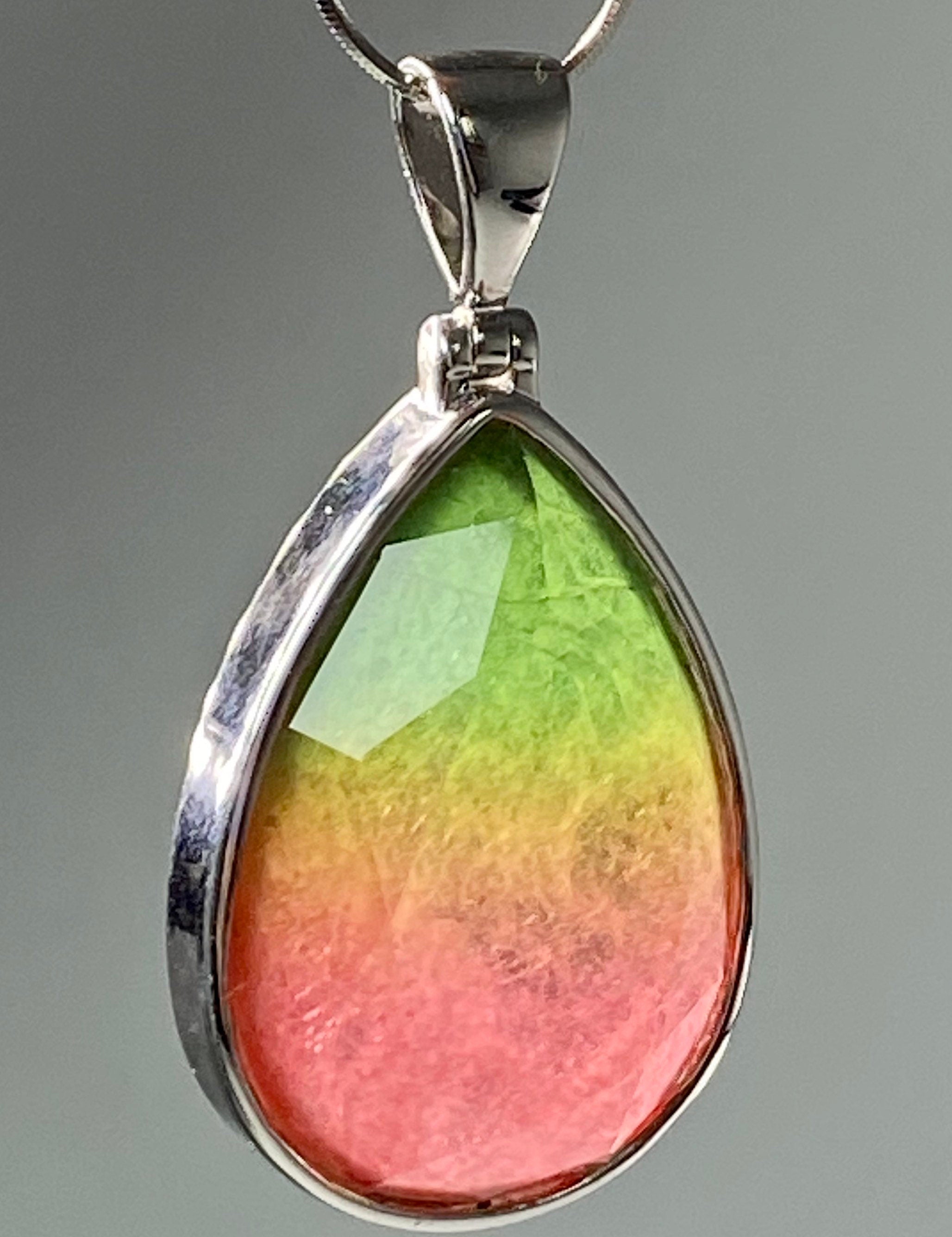 Watermelon Tourmaline and Silver Pendant