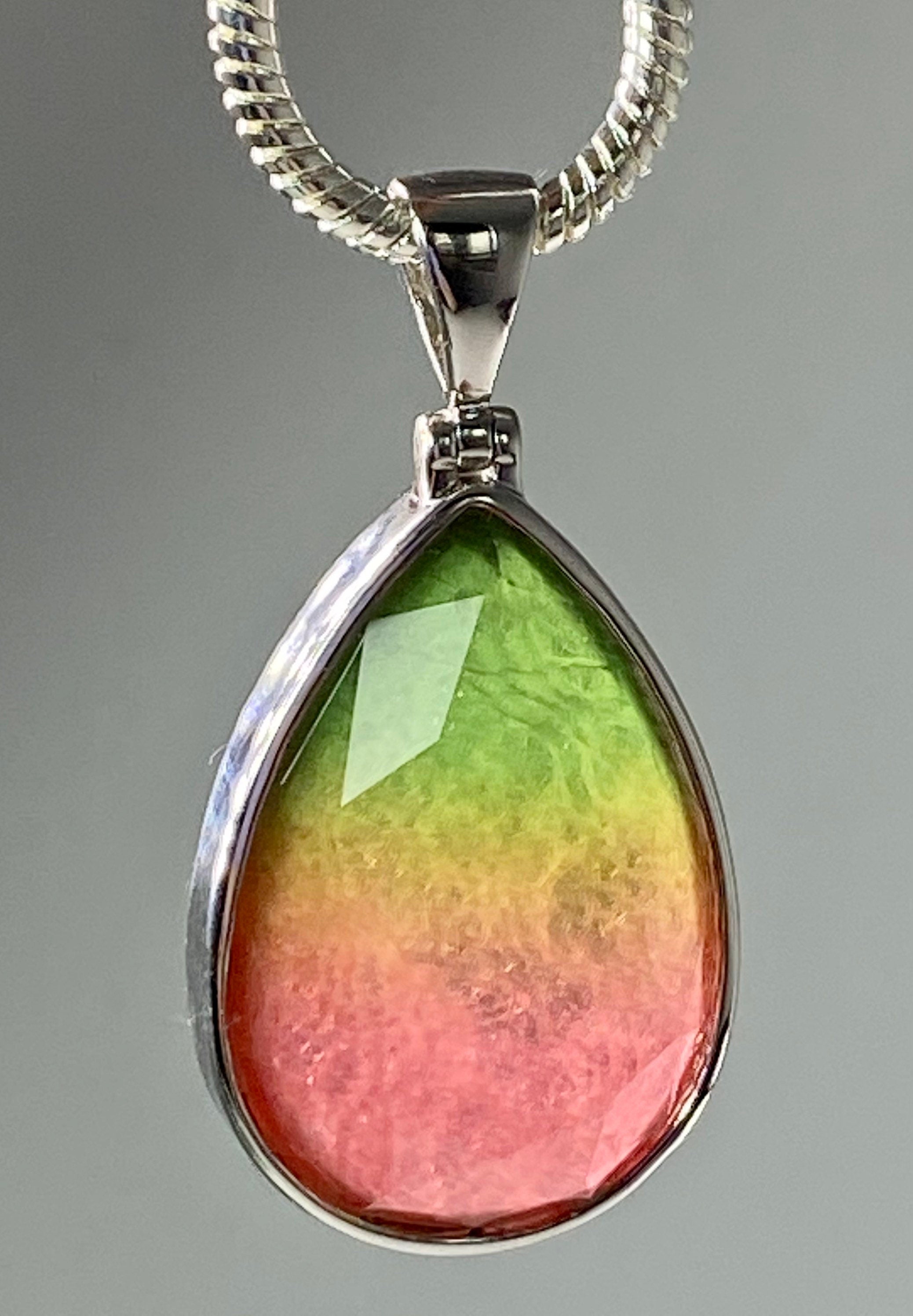 Watermelon Tourmaline and Silver Pendant