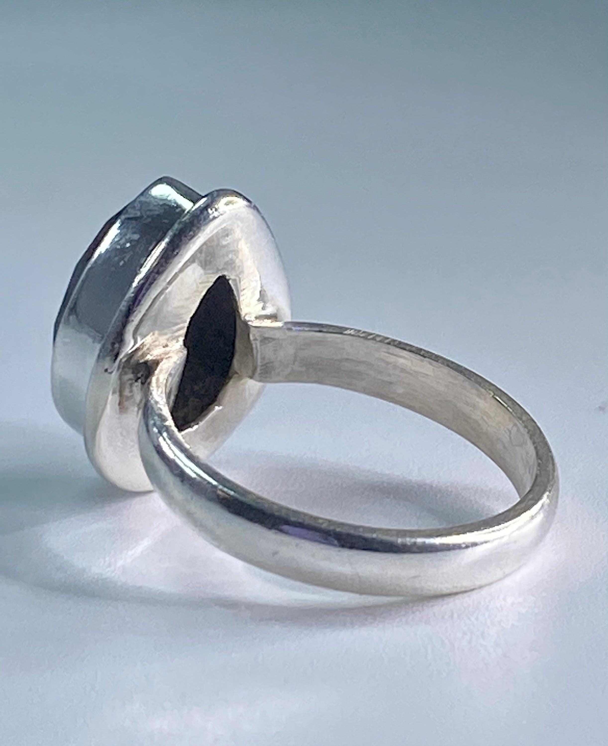 Black Faceted Tourmaline and 925 Silver Ring