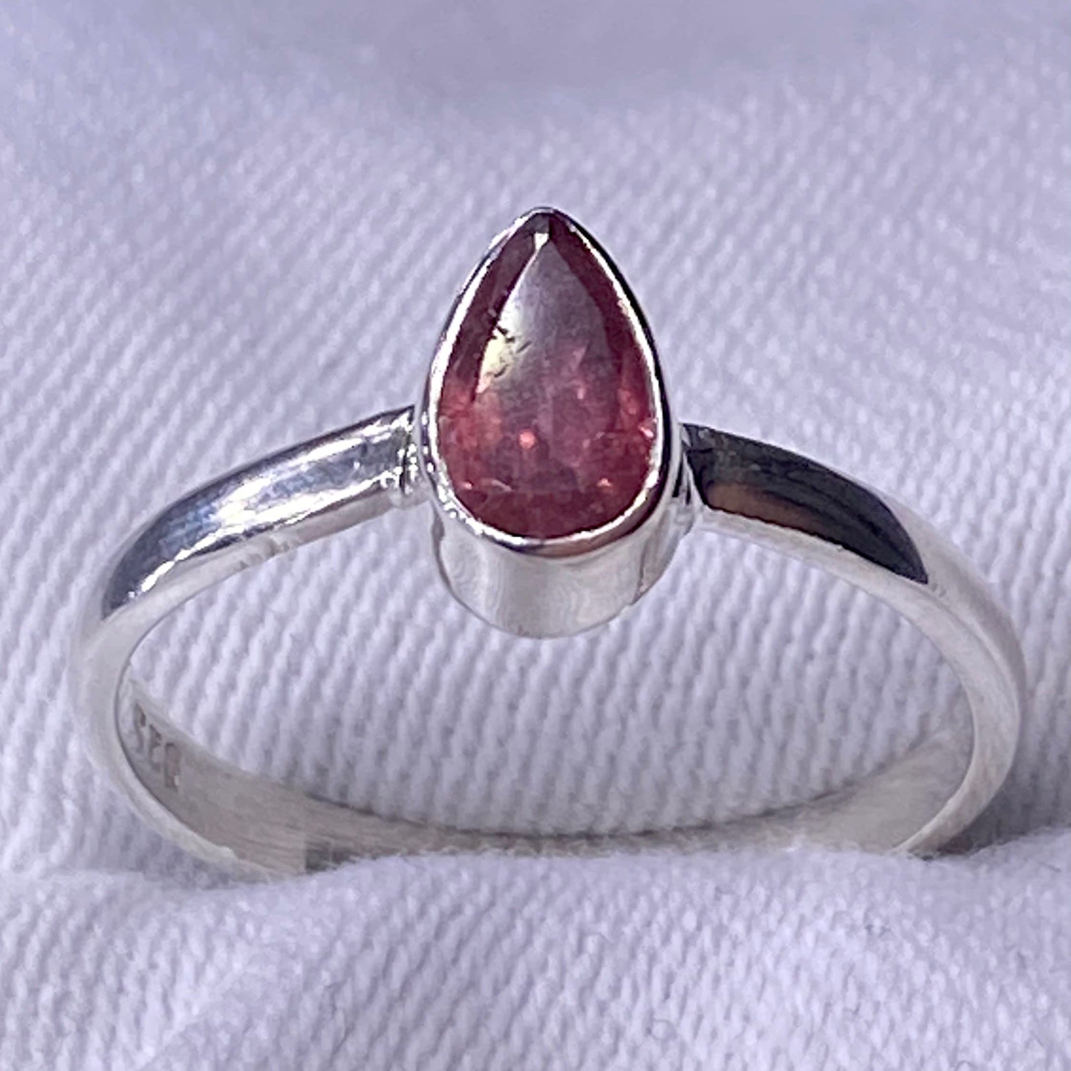 Tourmaline Pink 925 Silver Teardrop Ring
