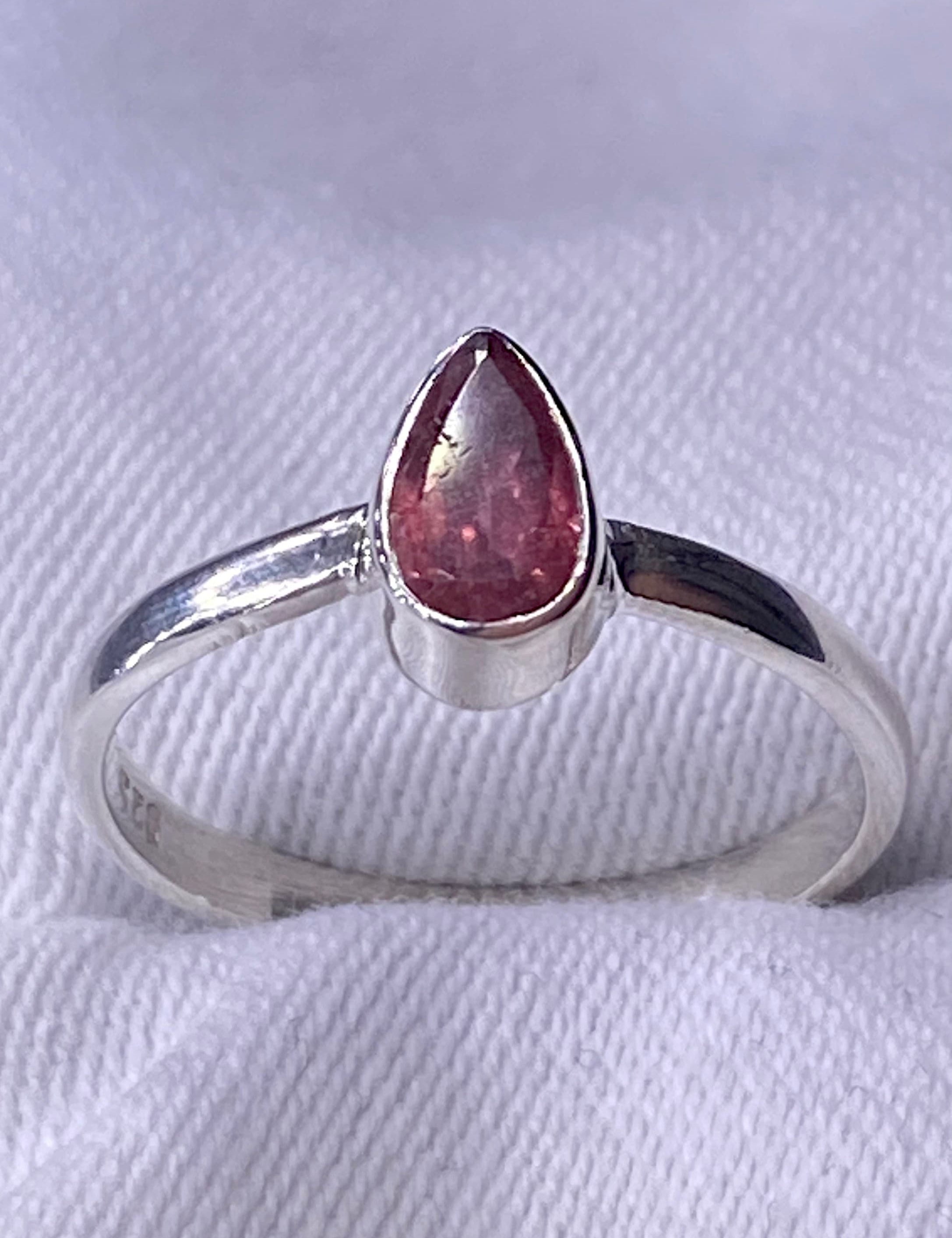 Tourmaline Pink 925 Silver Teardrop Ring