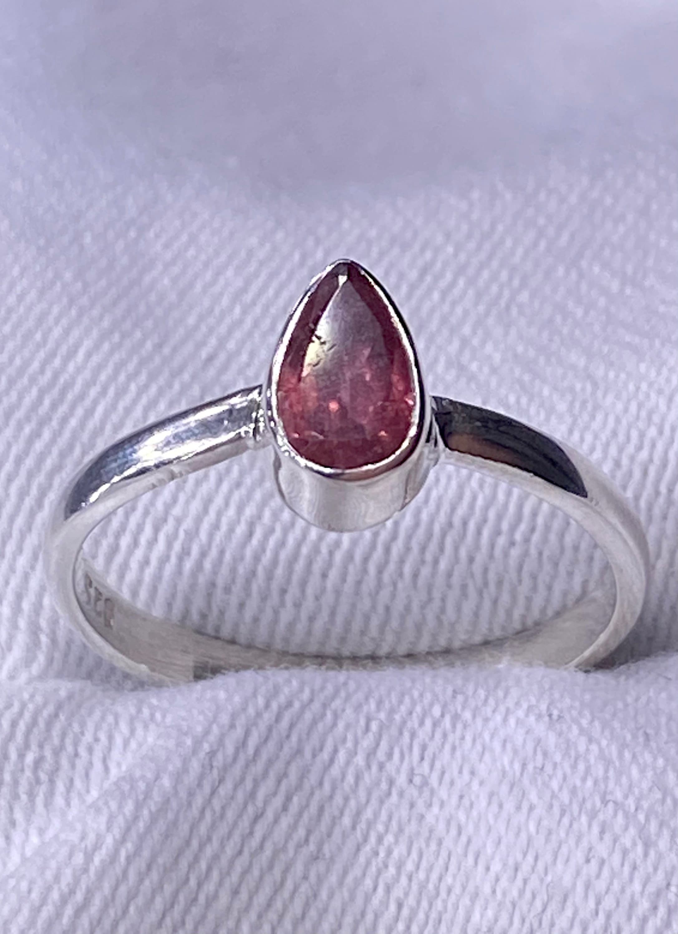 Tourmaline Pink 925 Silver Teardrop Ring