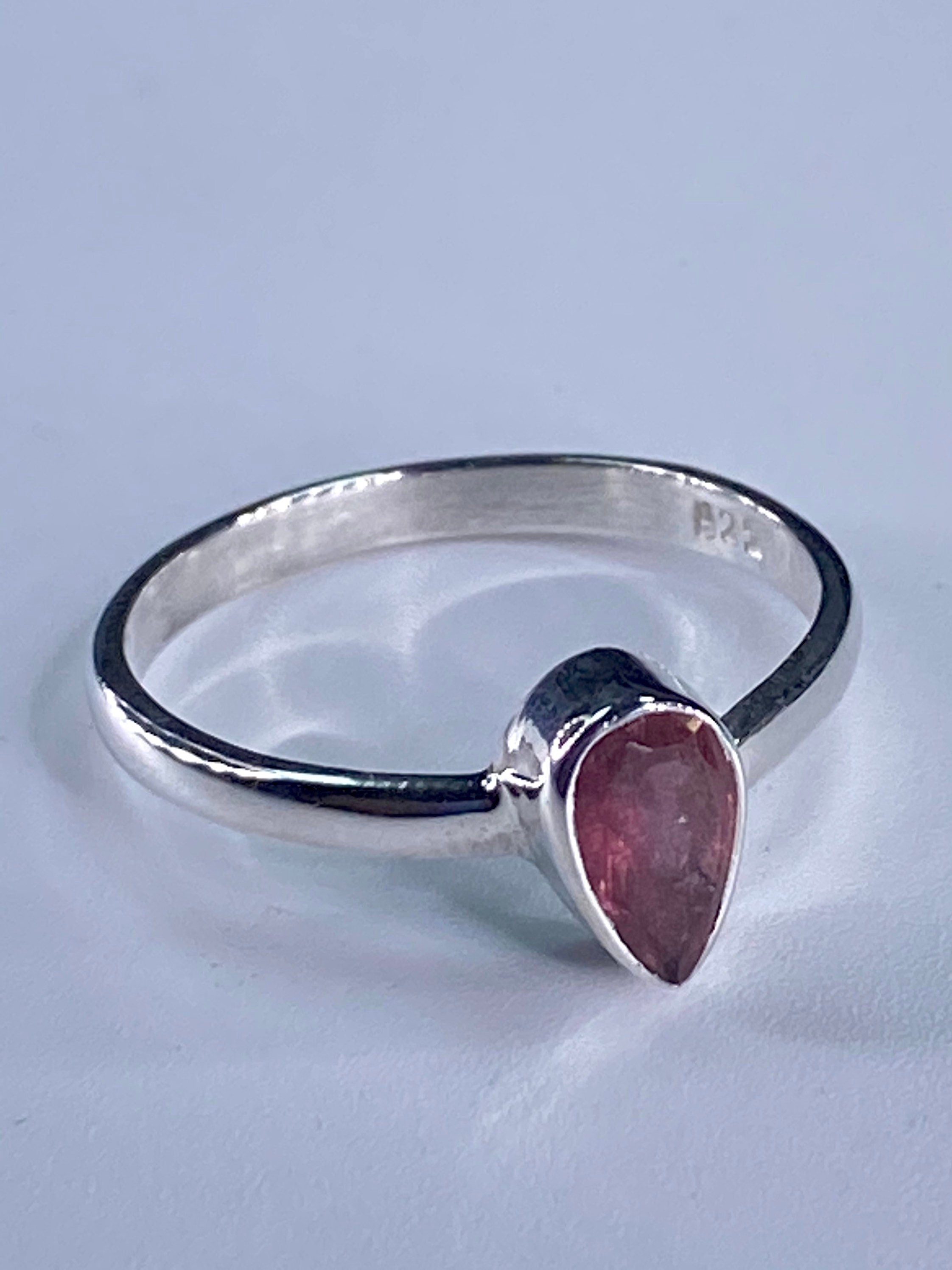 Tourmaline Pink 925 Silver Teardrop Ring