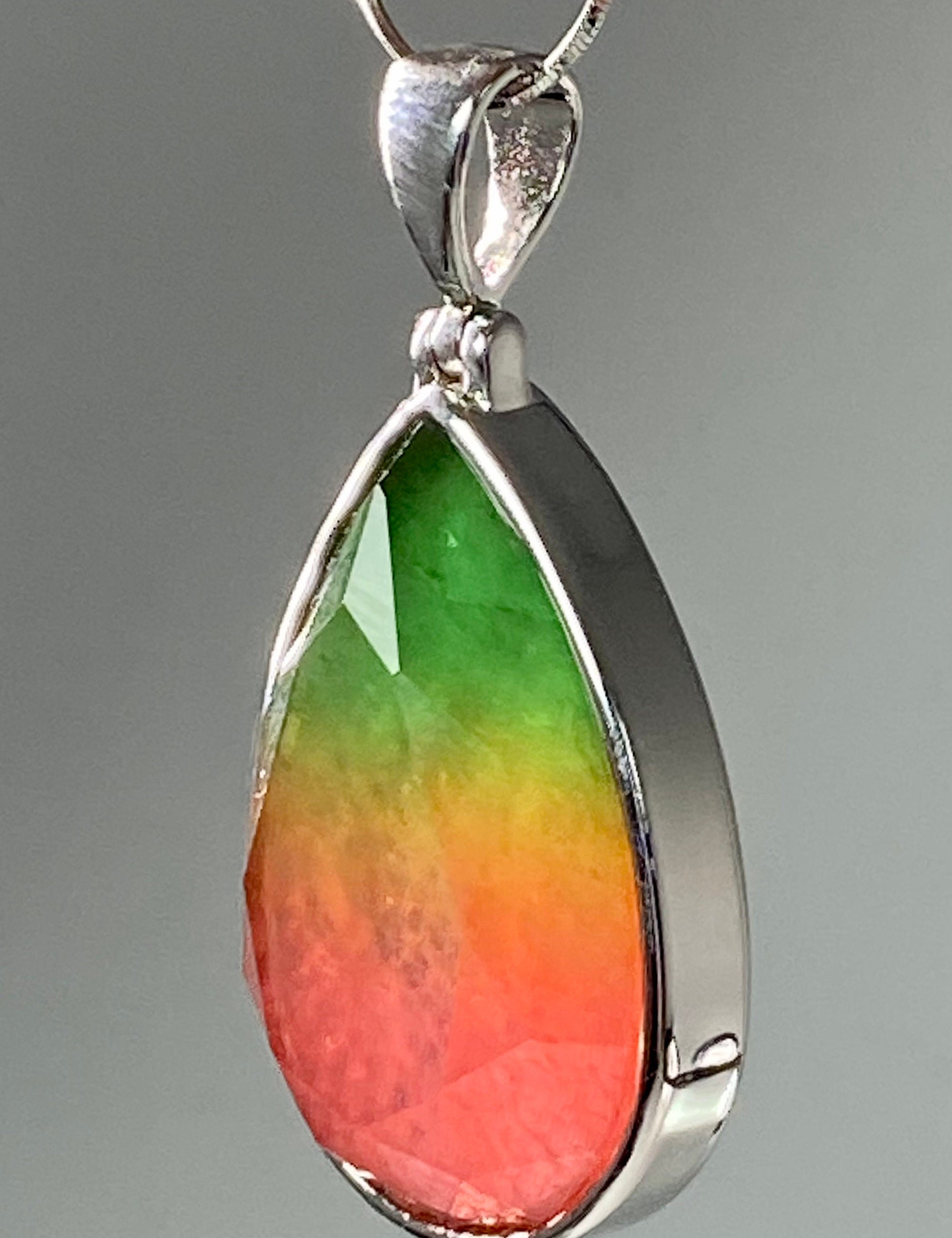 Watermelon Tourmaline and Silver Pendant