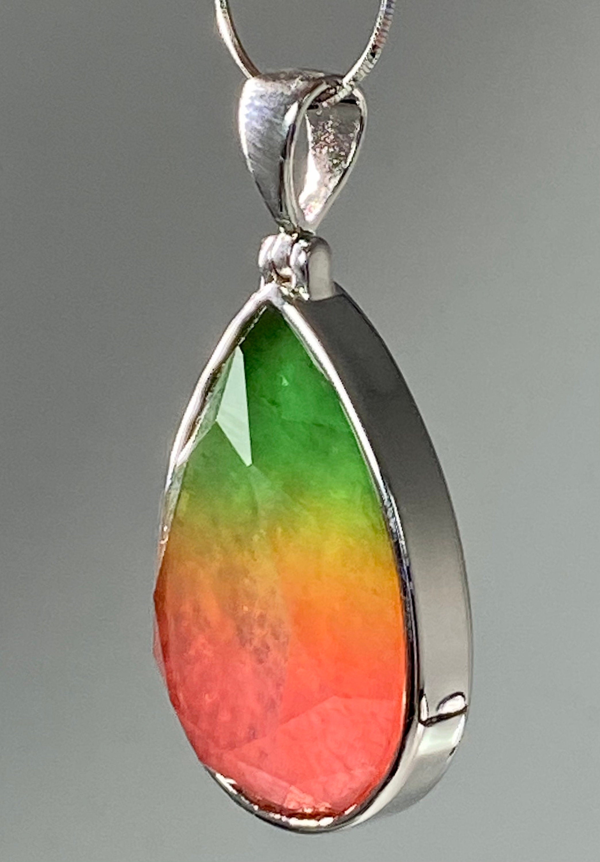 Watermelon Tourmaline Pendant Teardrop Sterling Silver