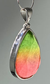 Watermelon Tourmaline and Silver Pendant