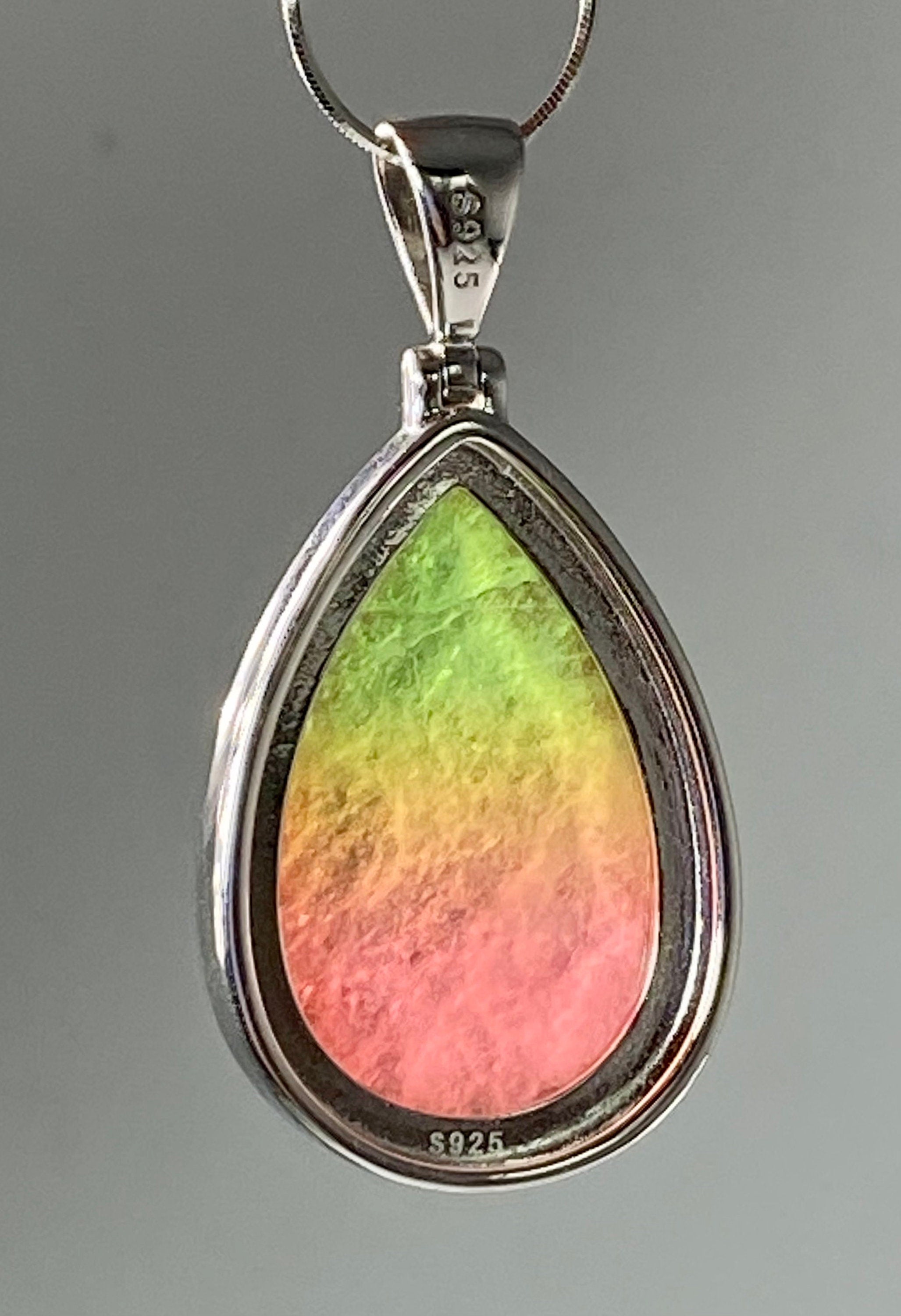 Watermelon Tourmaline Pendant Teardrop Sterling Silver