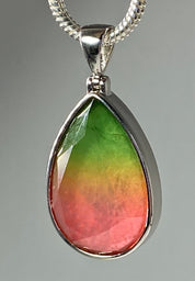 Watermelon Tourmaline and Silver Pendant