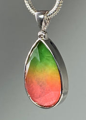 Watermelon Tourmaline and Silver Pendant