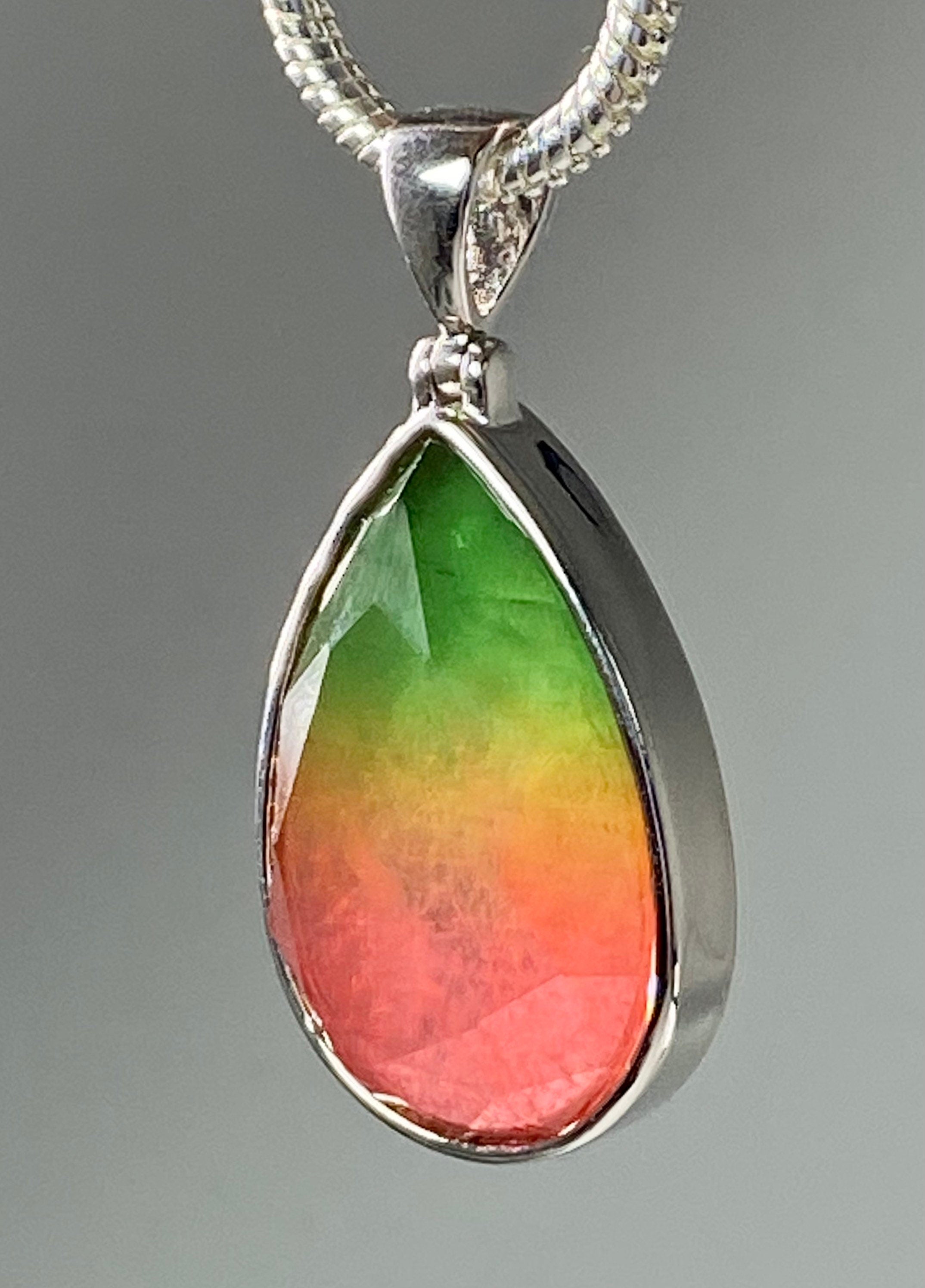 Watermelon Tourmaline and Silver Pendant