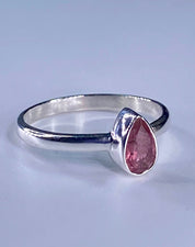 Tourmaline Pink 925 Silver Teardrop Ring