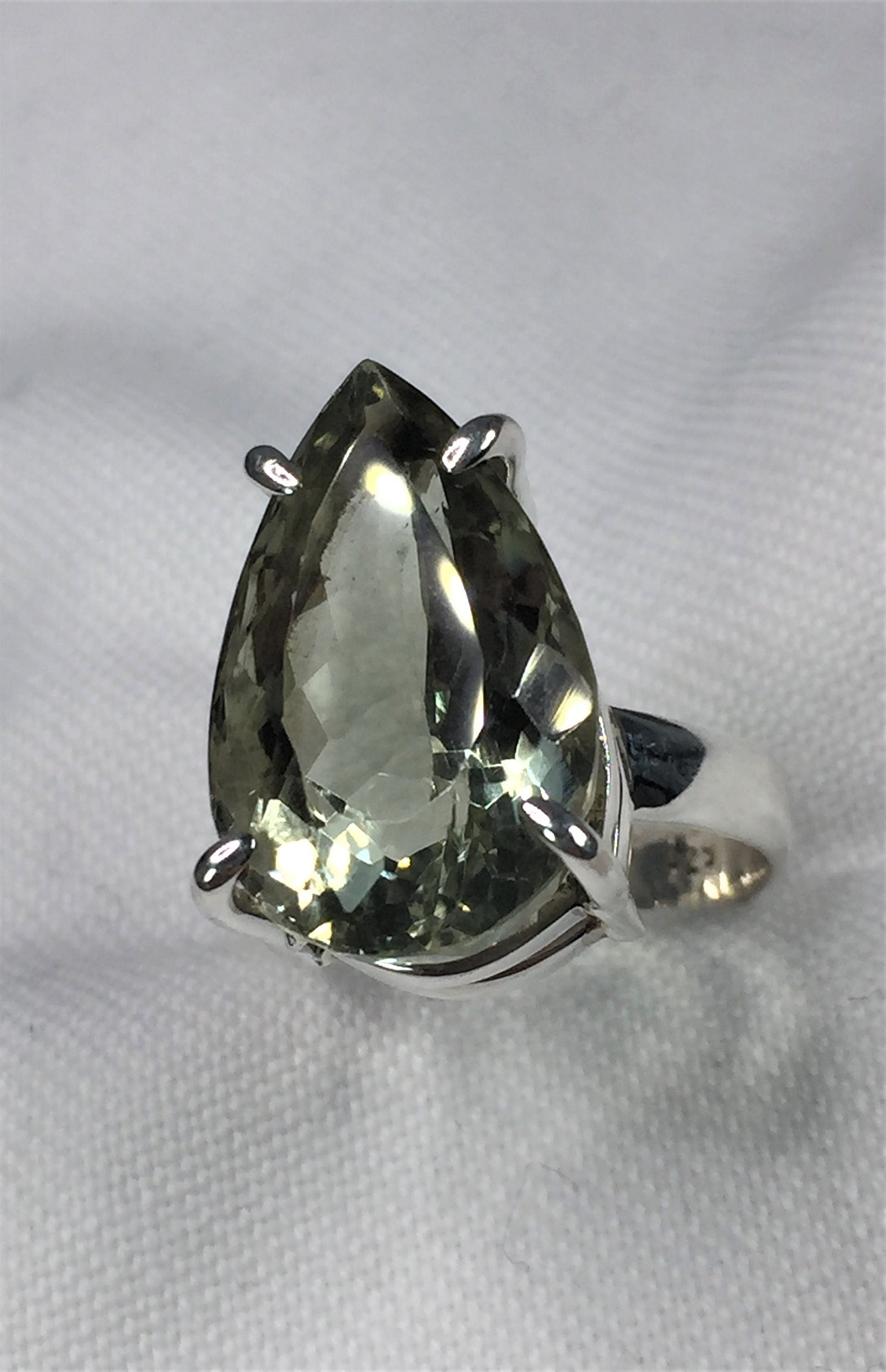 A Large Green Amethyst (Prasiolite ) and Silver Ring