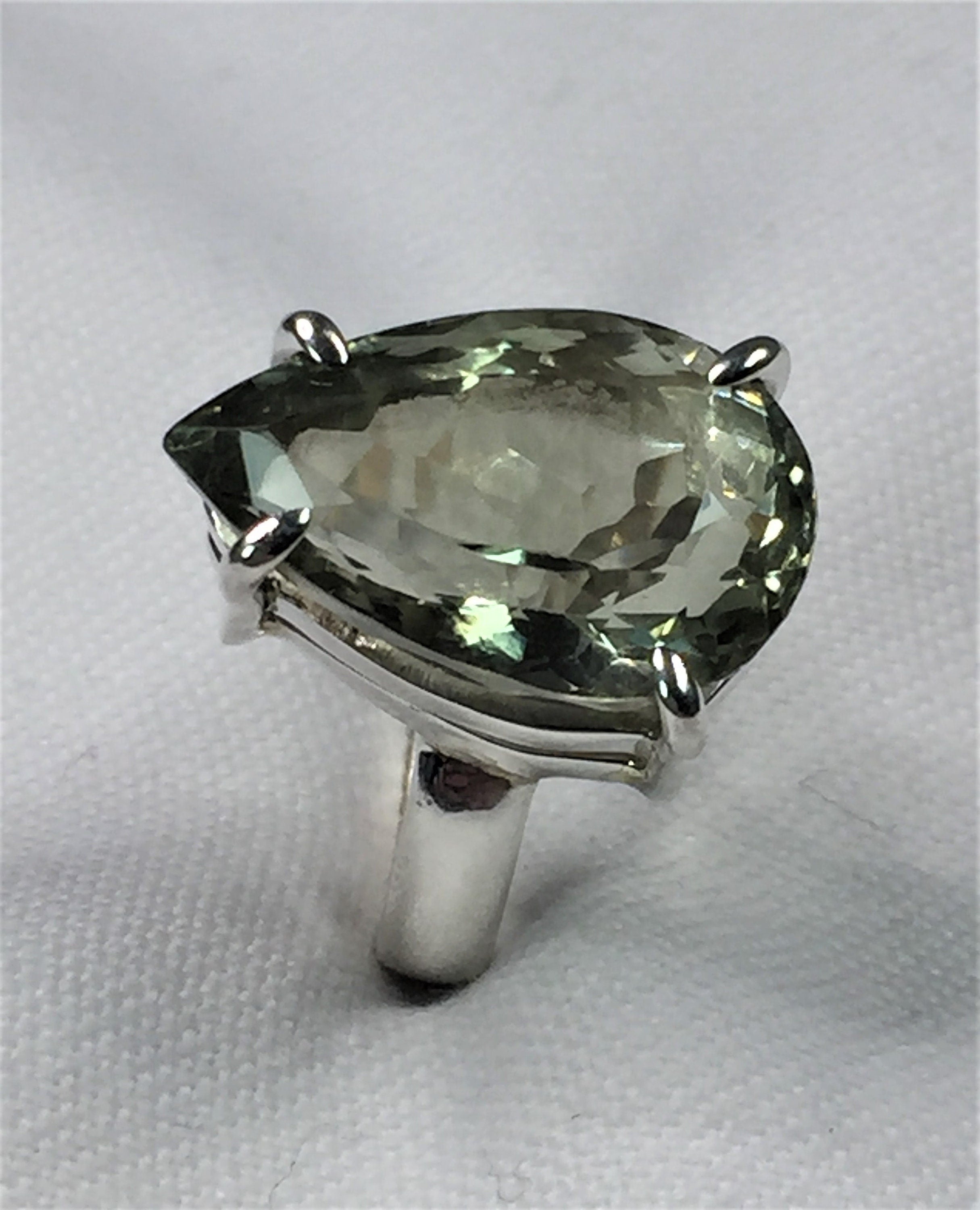 A Large Green Amethyst (Prasiolite ) and Silver Ring