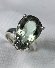 A Large Green Amethyst (Prasiolite ) and Silver Ring