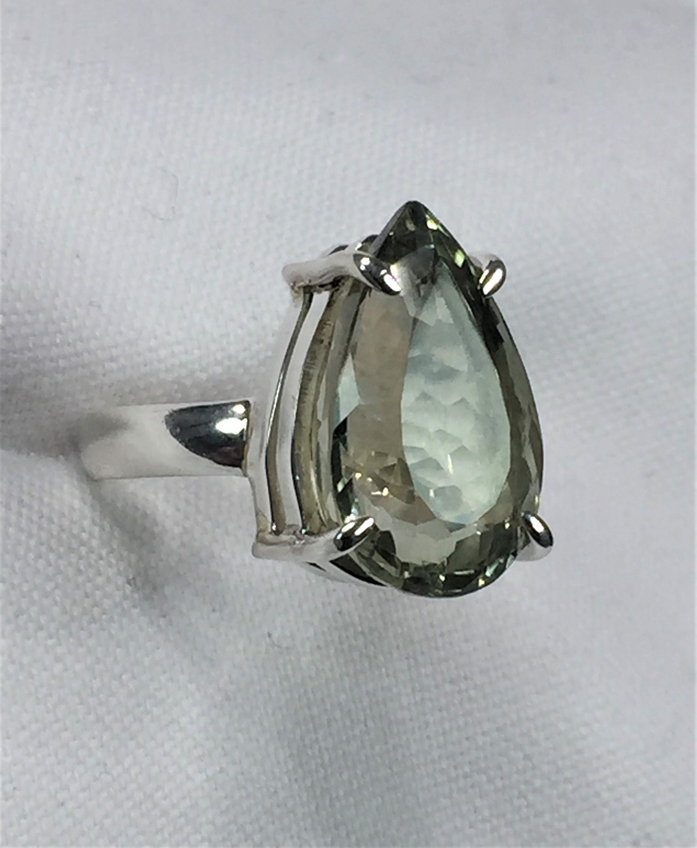 A Large Green Amethyst (Prasiolite ) and Silver Ring